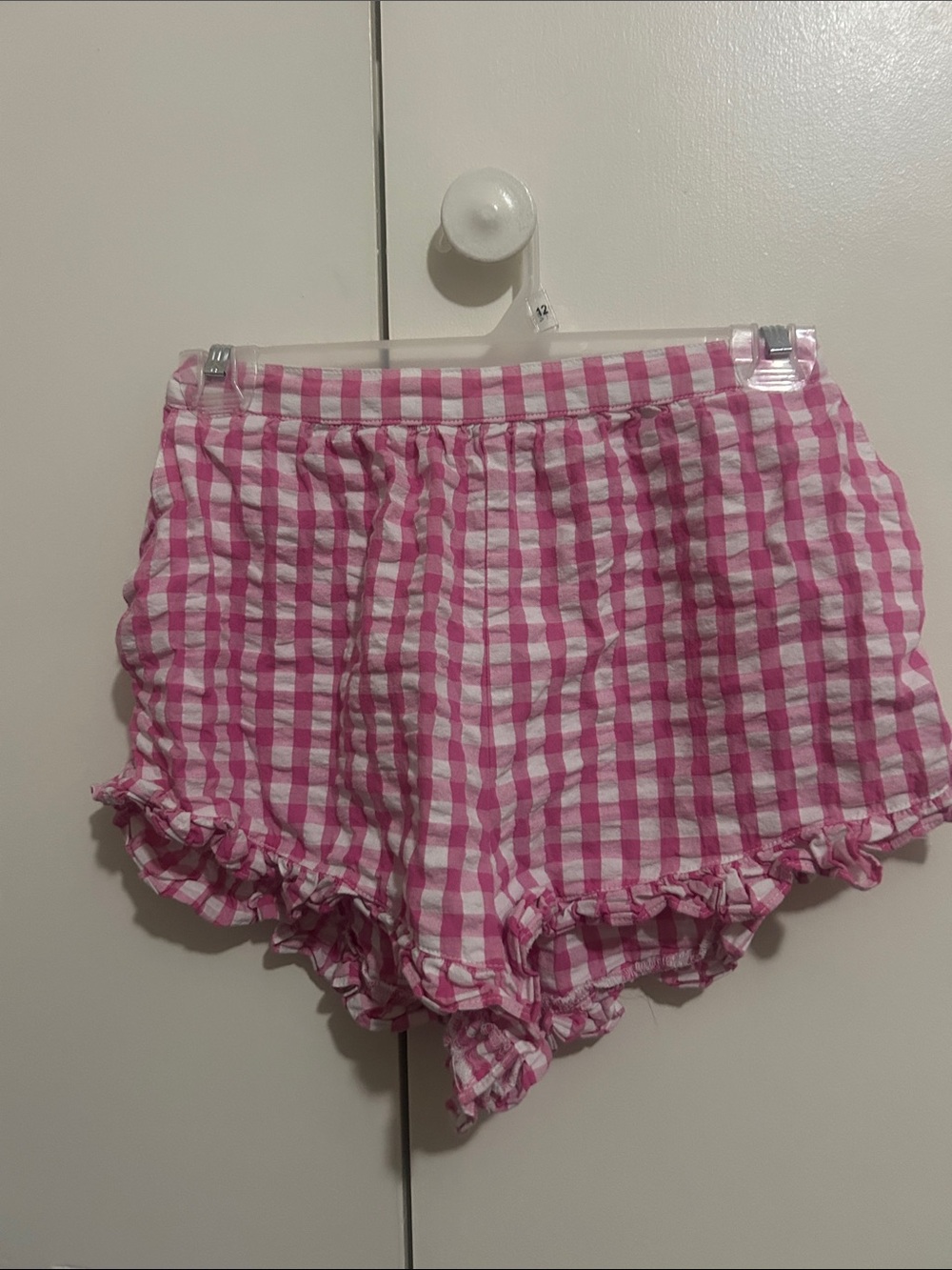 Pink Gingham Women’s Elastic-Waist Shorts with pockets